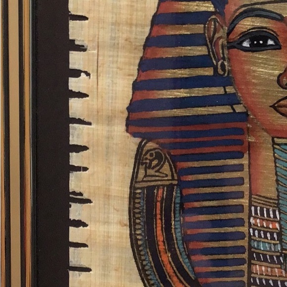 Egyptian King Hand-Painted on Papyrus Paper, Framed, Signed - Picture 6 of 8